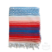 Load image into Gallery viewer, Mexican Striped Blanket - Handmade Colorful Ethnic Shawl, Yoga Cover, Picnic Towel, Beach Throw with Tassels
