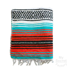 Load image into Gallery viewer, Mexican Striped Blanket - Handmade Colorful Ethnic Shawl, Yoga Cover, Picnic Towel, Beach Throw with Tassels
