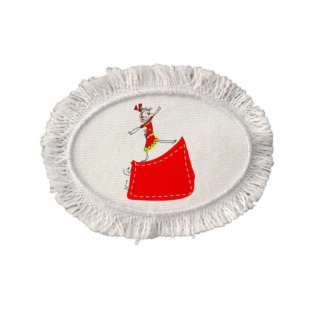 Red Pocket Girl Patches Frayed Oval
